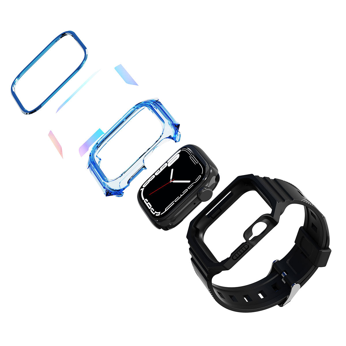 Apple Watch 42mm Zore KRD-88 Sert PC Kasa Koruyuculu Silikon Kordon Mavi