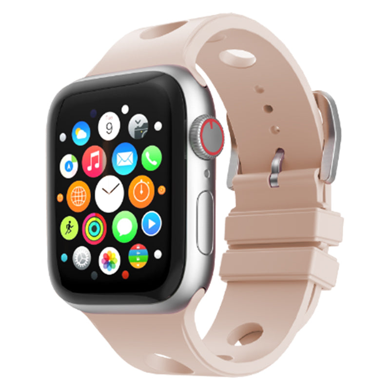 Apple Watch 44mm Delikli Tasarım Zore KRD-147 Silikon Kordon Kum Pembe