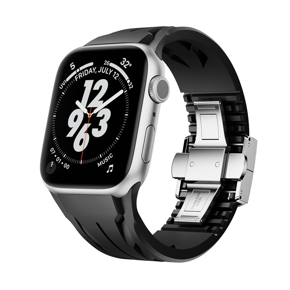 Apple Watch 44mm KRD-127 Metal Tokalı Silikon Kordon Kırmızı