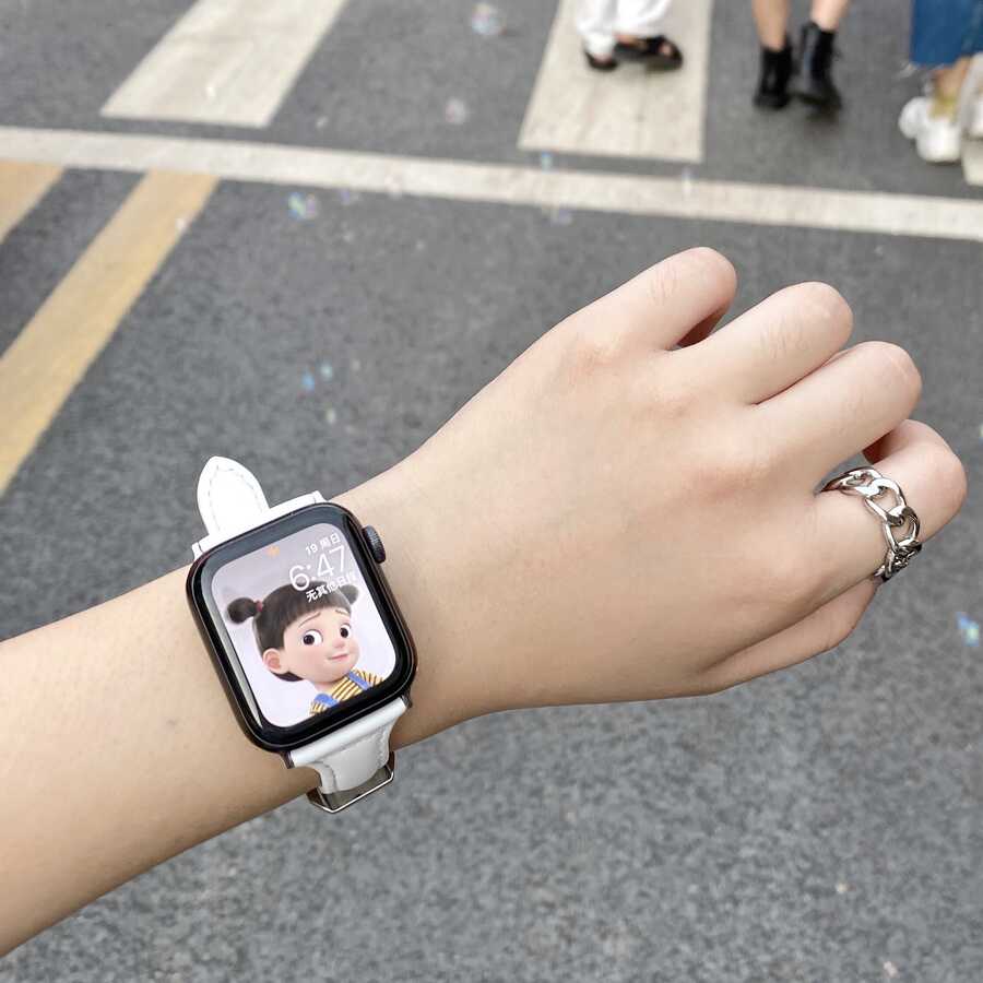 Apple Watch 44mm KRD-28 Deri Kordon Pembe