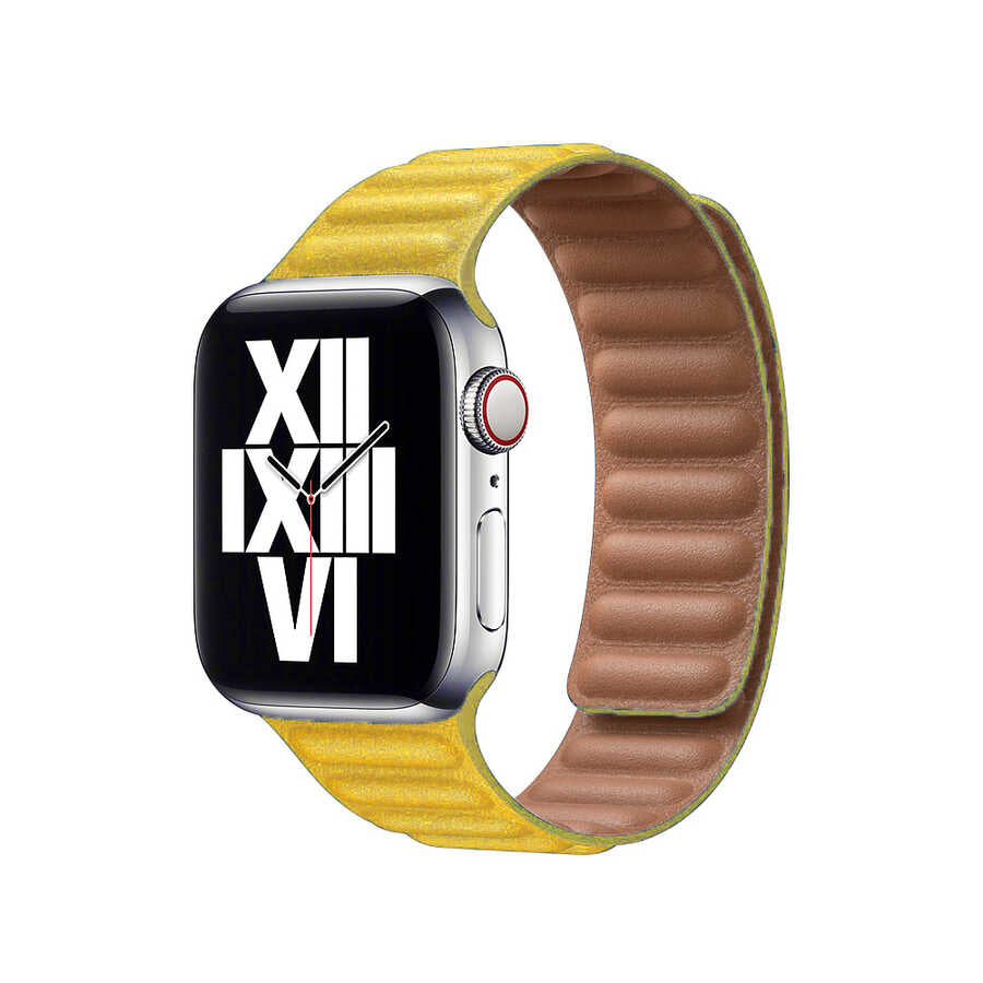 Apple Watch 44mm KRD-34 Deri Kordon Sarı