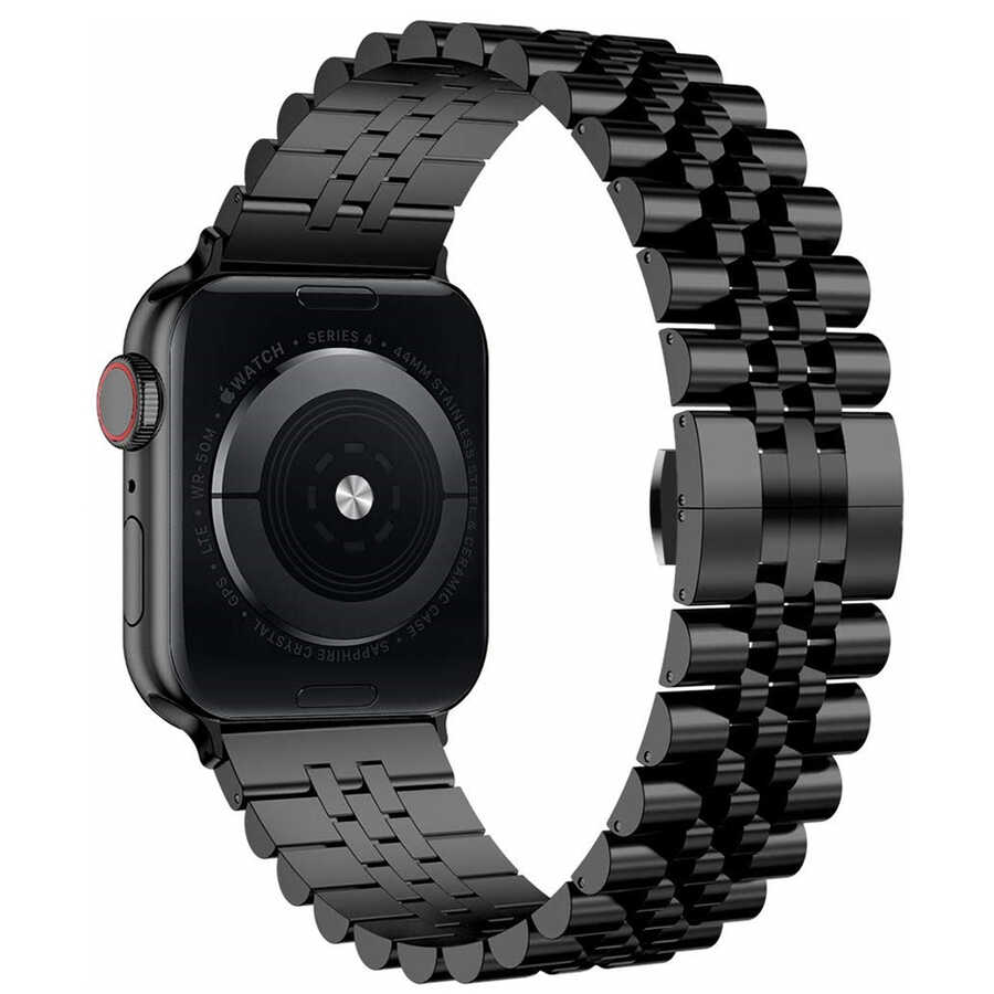Apple Watch 44mm KRD-36 Metal Kordon Siyah-Rose Gold