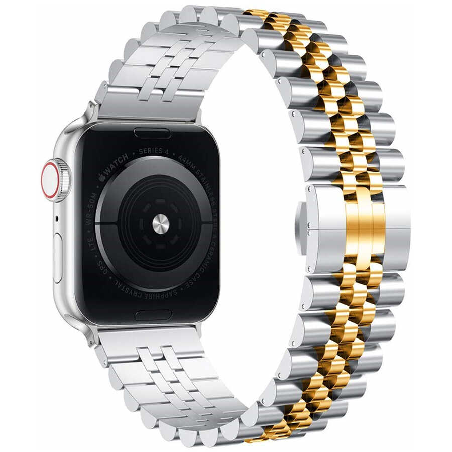 Apple Watch 44mm KRD-36 Metal Kordon Siyah-Rose Gold