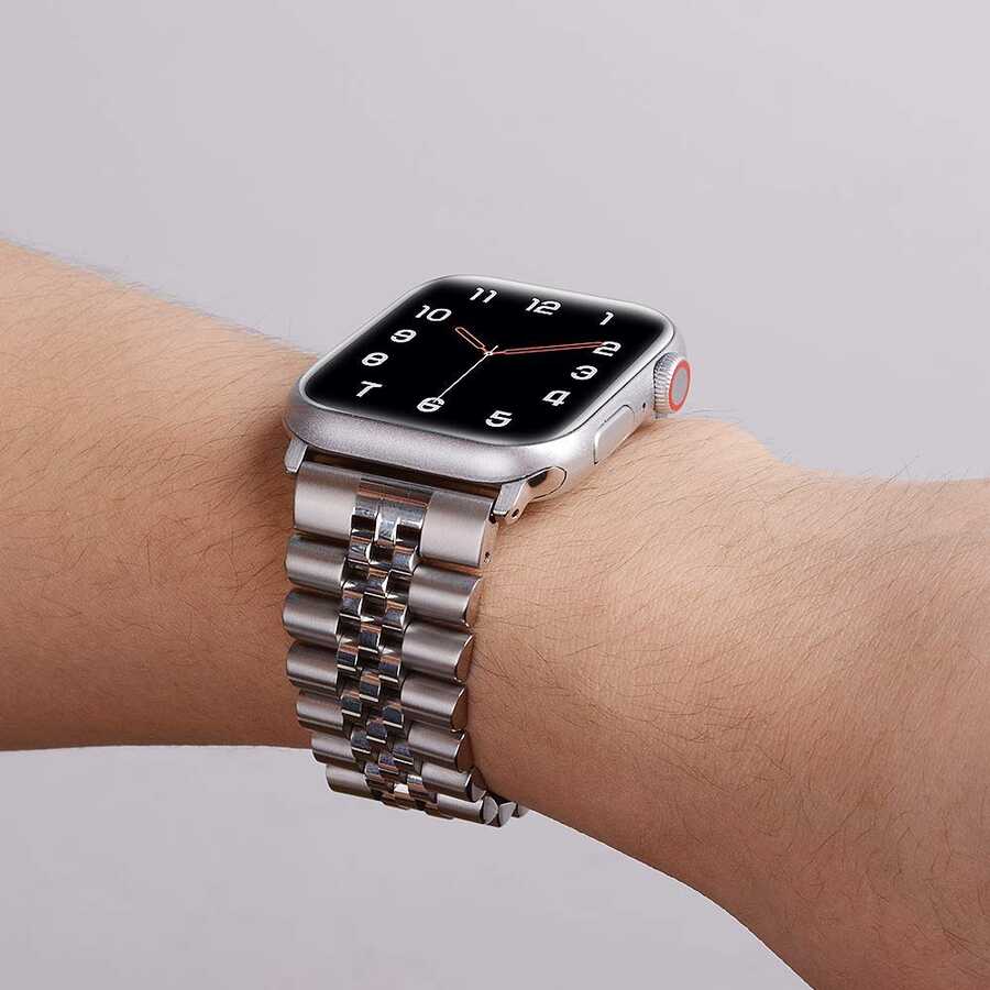 Apple Watch 44mm KRD-36 Metal Kordon Siyah-Rose Gold