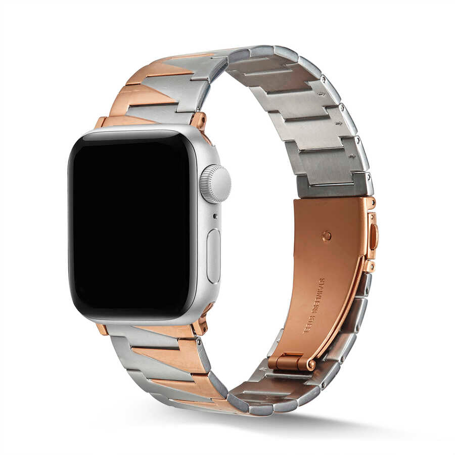 Apple Watch 44mm KRD-48 Metal Kordon Gümüş-Rosegold