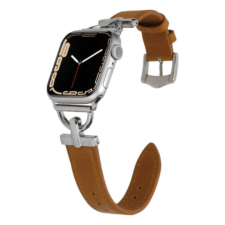 Apple Watch 44mm KRD-53 Deri Kordon Siyah-Gold