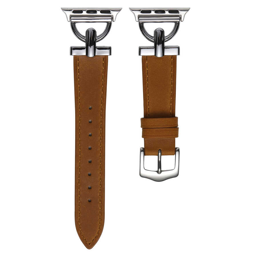 Apple Watch 44mm KRD-53 Deri Kordon Siyah-Gold