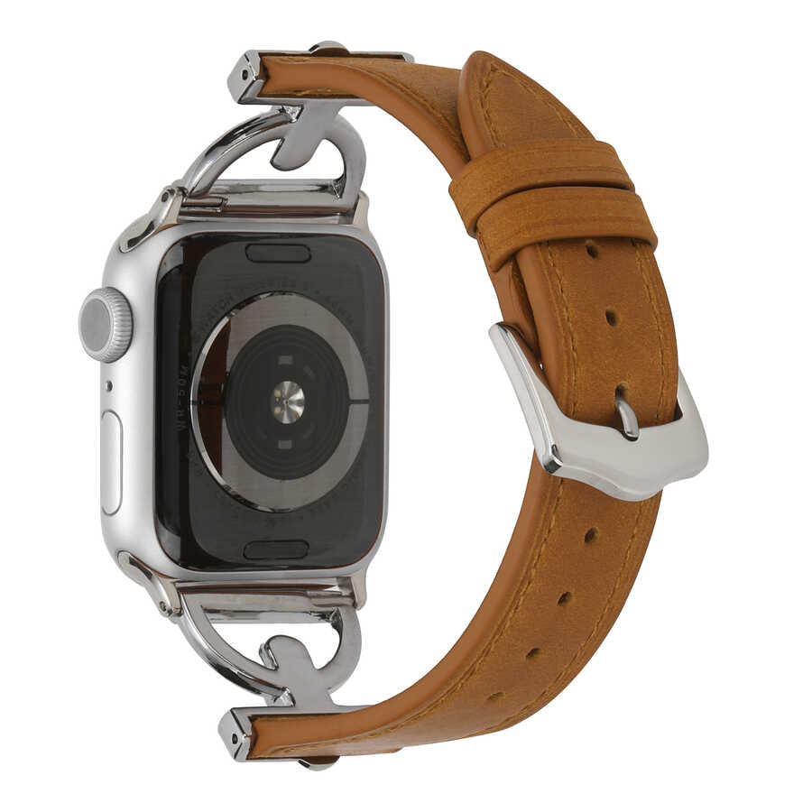 Apple Watch 44mm KRD-53 Deri Kordon Siyah-Gold