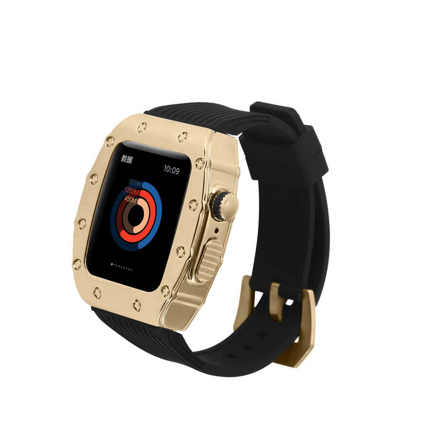 Apple Watch 44mm KRD-65 Kordon Siyah-Gold