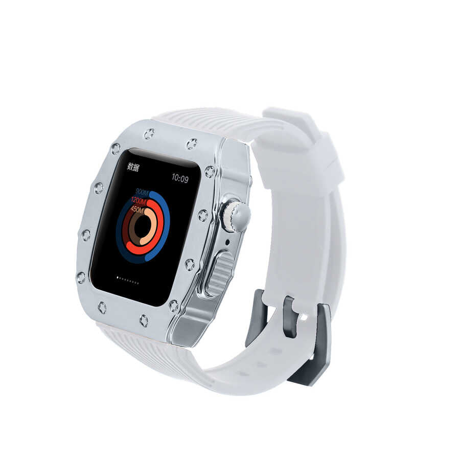 Apple Watch 44mm KRD-65 Kordon Beyaz-Gümüş