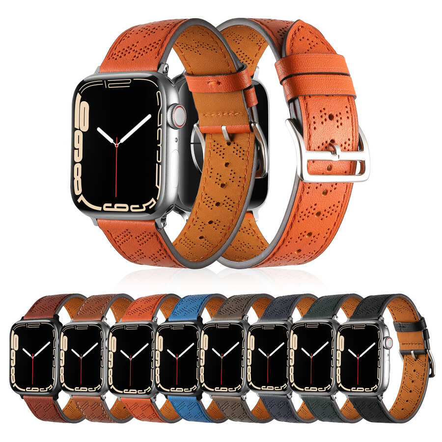 Apple Watch 44mm KRD-76 PU Deri Kordon Strap Kayış Lacivert