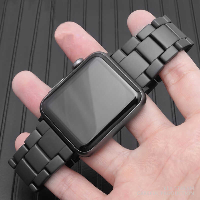 Apple Watch 44mm Mat Seramik Metal Kordon Siyah