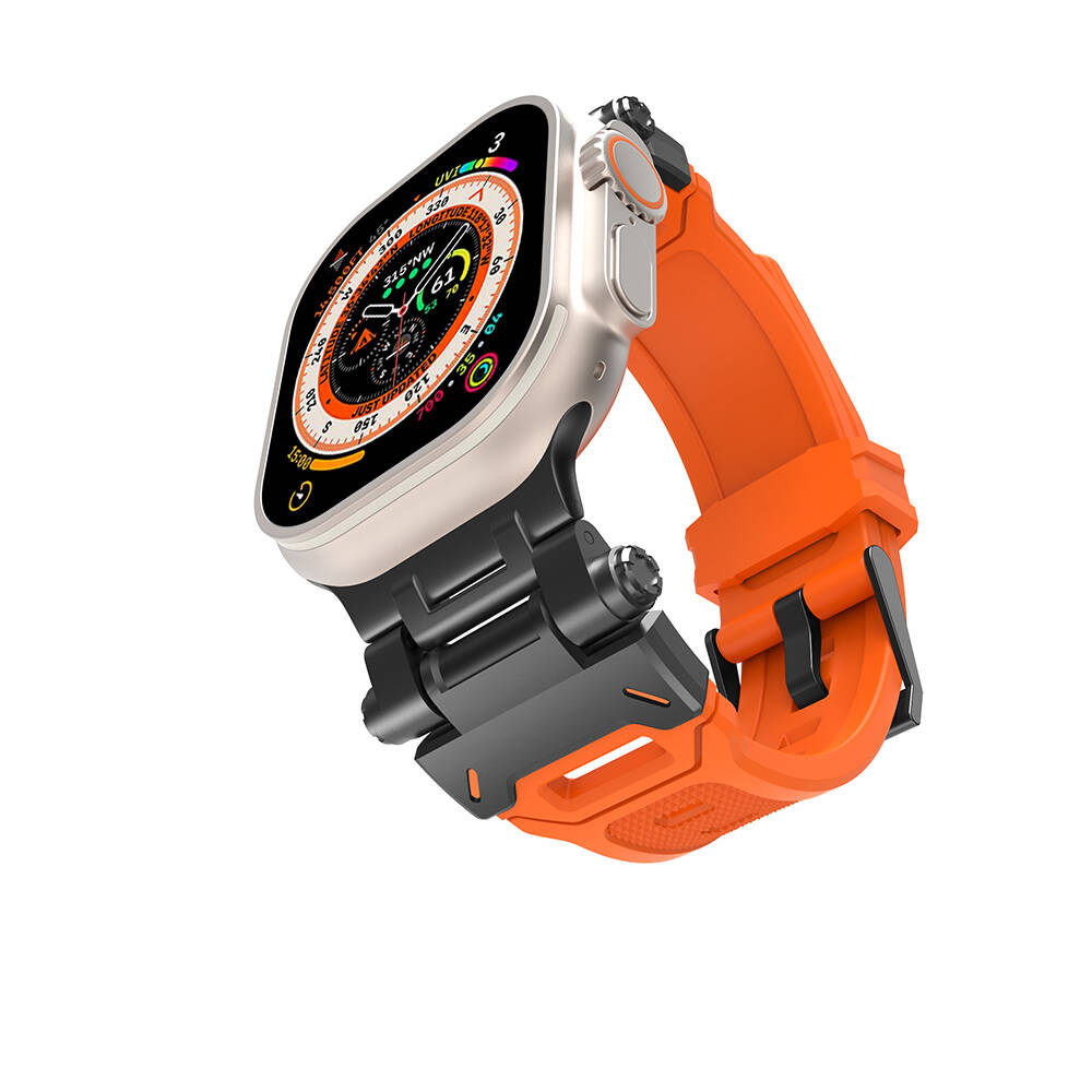 Apple Watch 44mm Zore KRD-108 Metal Başlıklı Silikon Kordon Starlight Grey