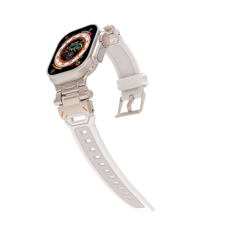 Apple Watch 44mm Zore KRD-108 Metal Başlıklı Silikon Kordon Starlight Purple