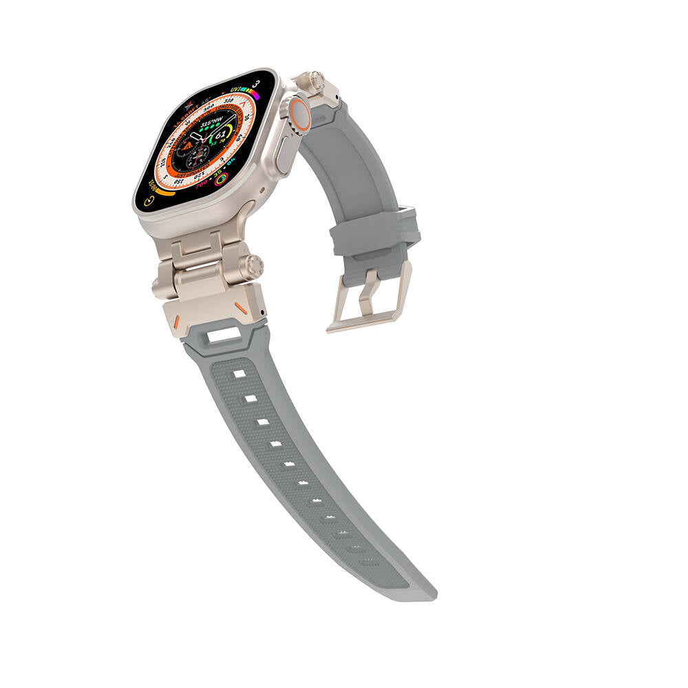 Apple Watch 44mm Zore KRD-108 Metal Başlıklı Silikon Kordon Starlight Grey