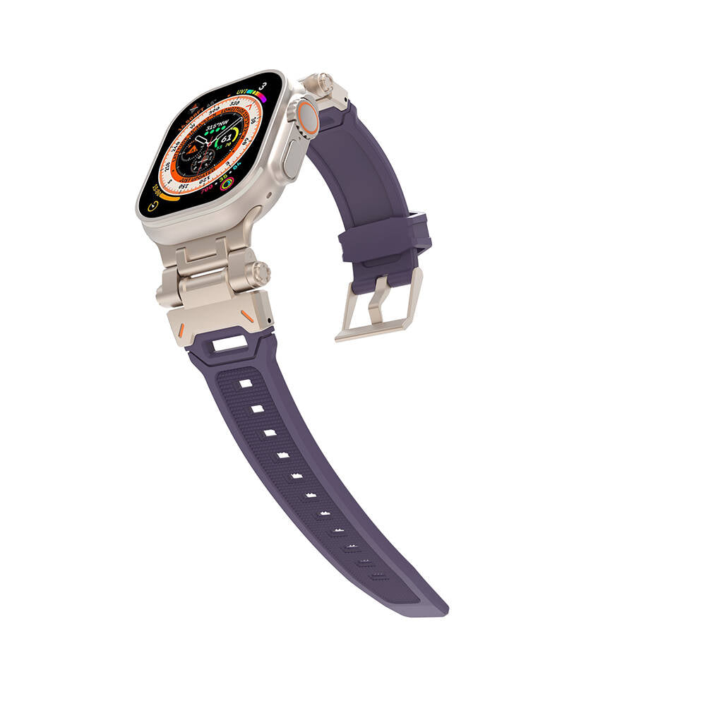 Apple Watch 44mm Zore KRD-108 Metal Başlıklı Silikon Kordon Starlight Grey
