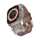 Apple Watch 44mm Zore KRD-114 Metal Başlıklı Suni Deri Kordon Koyu Kahve