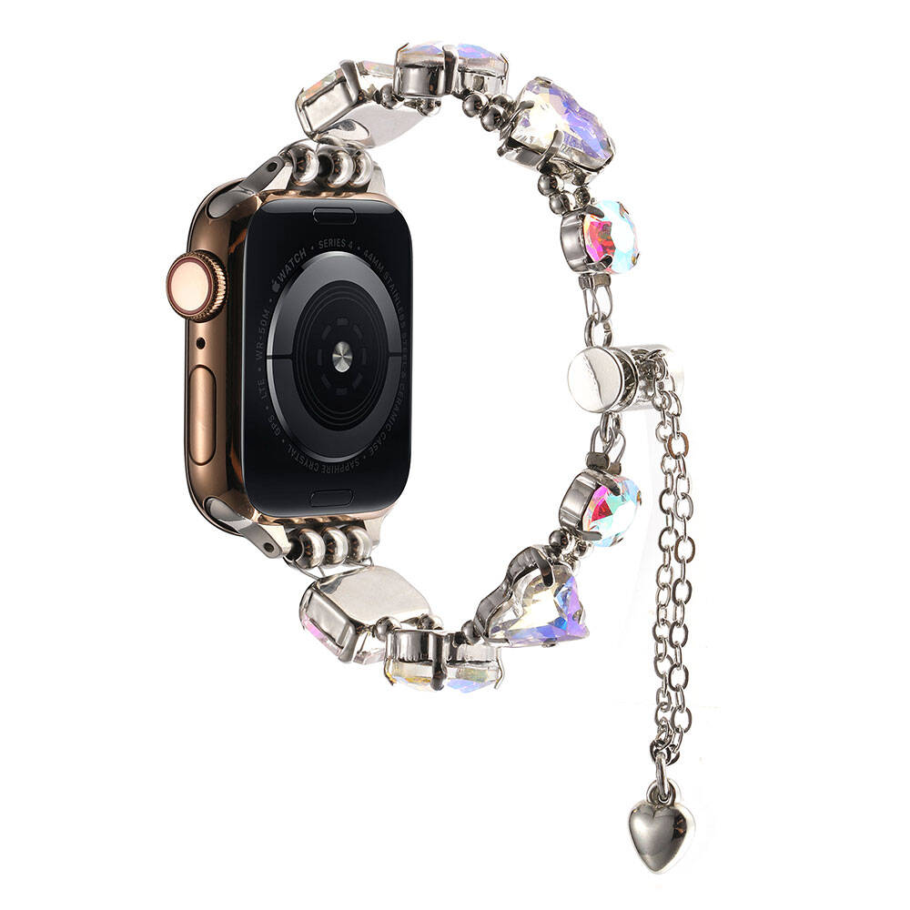Apple Watch 44mm Zore KRD-115 Renkli Taş Tasarımlı Kordon Rose Pembe