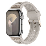 Apple Watch 44mm Zore KRD-117 Hava Alabilen Delikli Metal Süslemeli Desenli Silikon Kordon Siyah