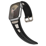 Apple Watch 44mm Zore KRD-117 Hava Alabilen Delikli Metal Süslemeli Desenli Silikon Kordon Titanyum-Siyah