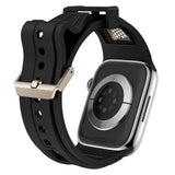 Apple Watch 44mm Zore KRD-117 Hava Alabilen Delikli Metal Süslemeli Desenli Silikon Kordon Siyah