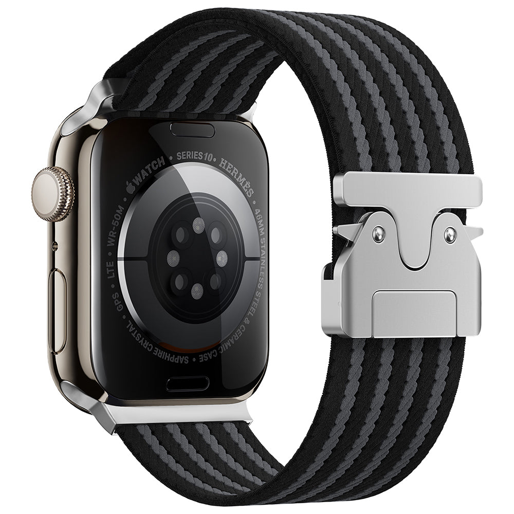 Apple Watch 44mm Zore KRD-133 Naylon Kumaş Hasır Örgülü Kordon Siyah