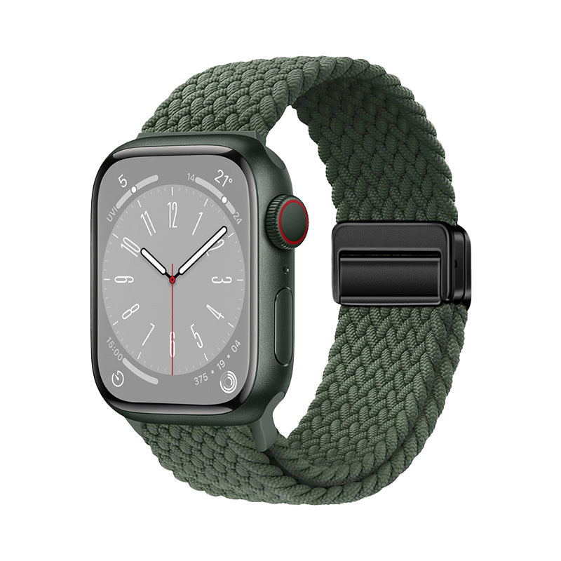 Apple Watch 44mm Zore KRD-134 Örgü Tasarımlı Hasır Kordon Strap Kayış Koyu Yeşil