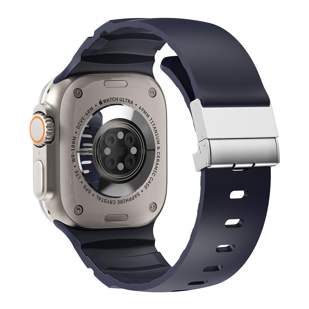 Apple Watch 44mm Zore KRD-145 Metal Tokalı Silikon Kordon Mavi