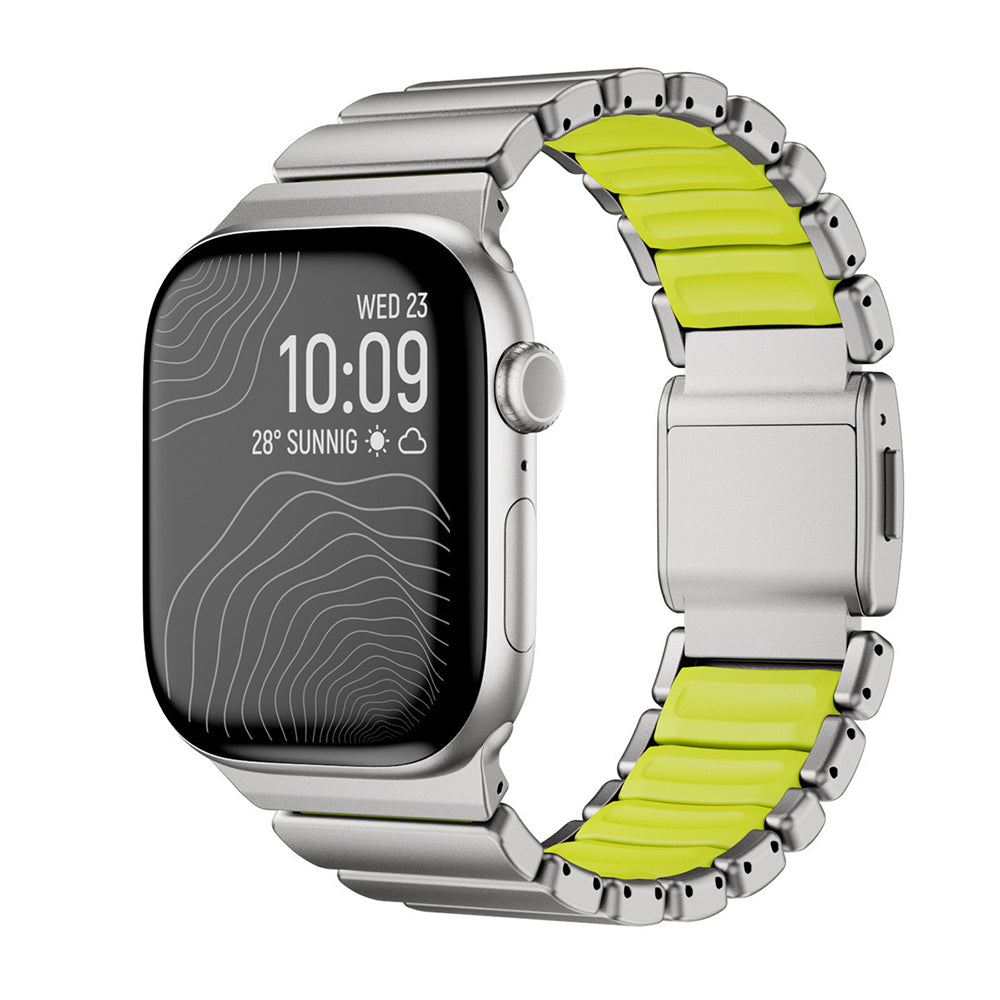 Apple Watch 44mm KRD-151 Metal Silikon Kordon Gümüş-Turuncu