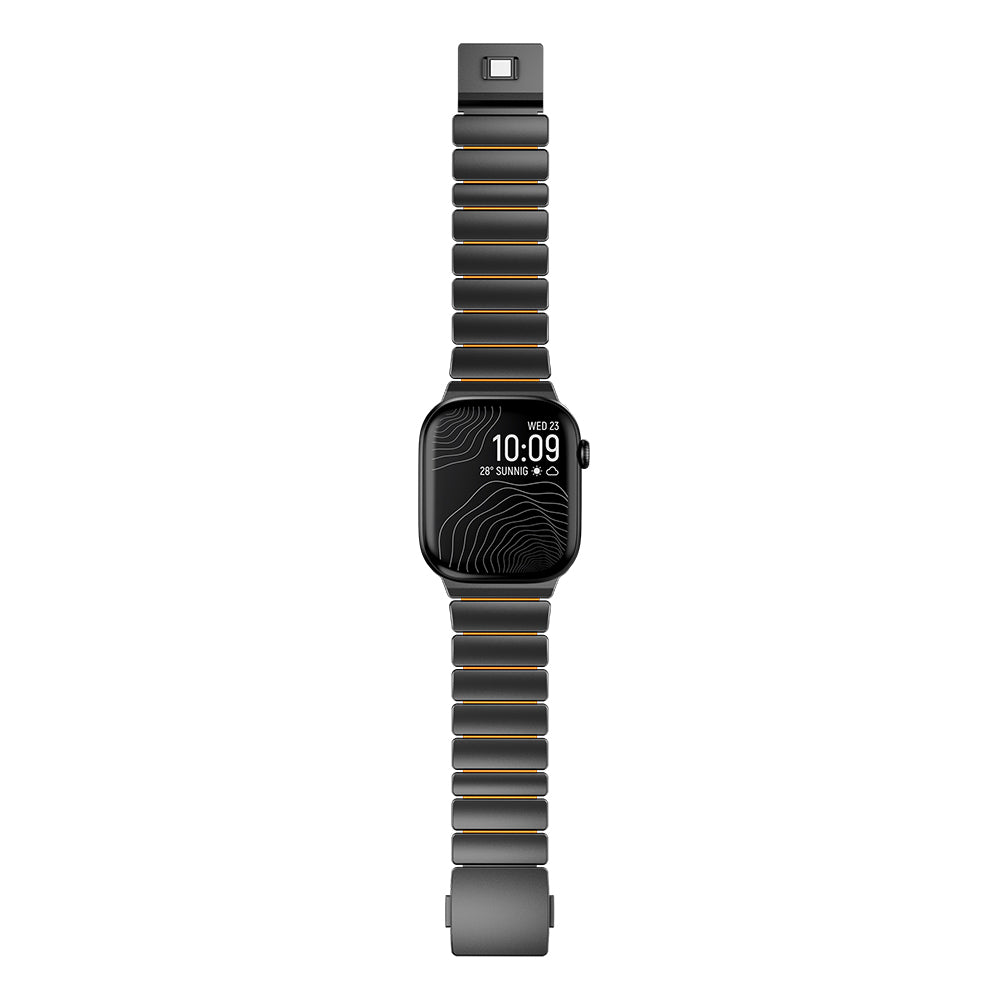 Apple Watch 44mm Zore KRD-152 Titanyum Silikon Kordon Siyah-Turuncu