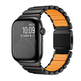 Apple Watch 44mm Zore KRD-152 Titanyum Silikon Kordon Siyah-Turuncu