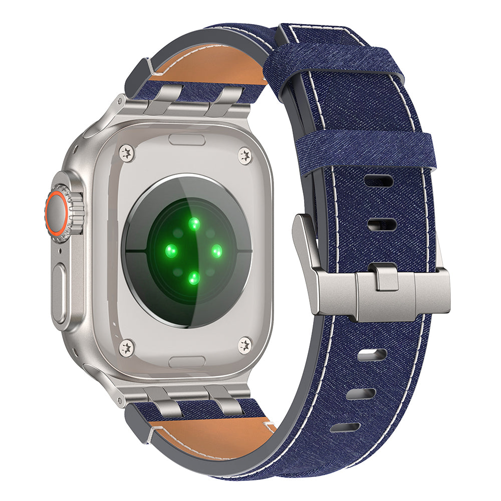 Apple Watch 44mm KRD-153 Kot Kumaş Tasarımlı Kordon Siyah-Mavi