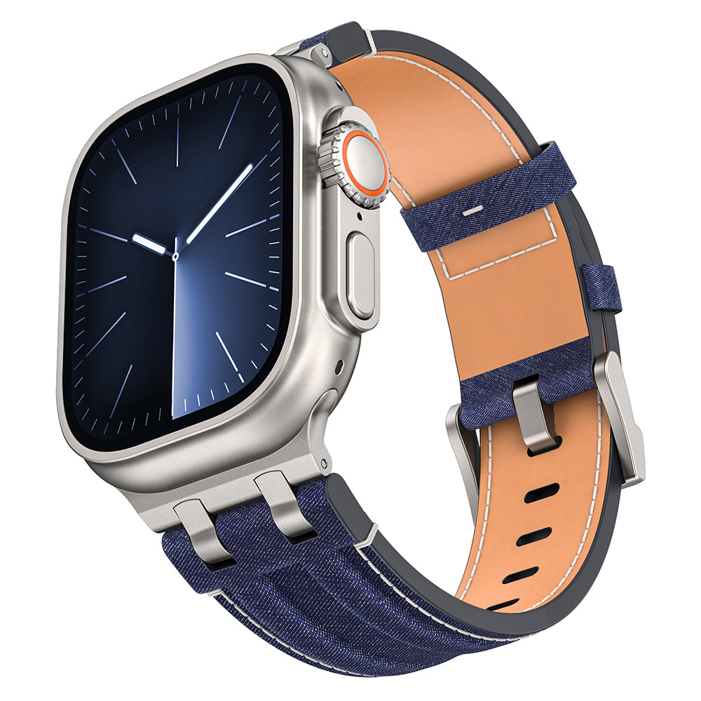 Apple Watch 44mm KRD-153 Kot Kumaş Tasarımlı Kordon Siyah-Mavi