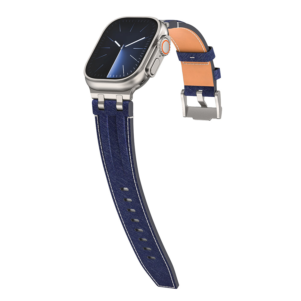 Apple Watch 44mm KRD-153 Kot Kumaş Tasarımlı Kordon Siyah-Mavi