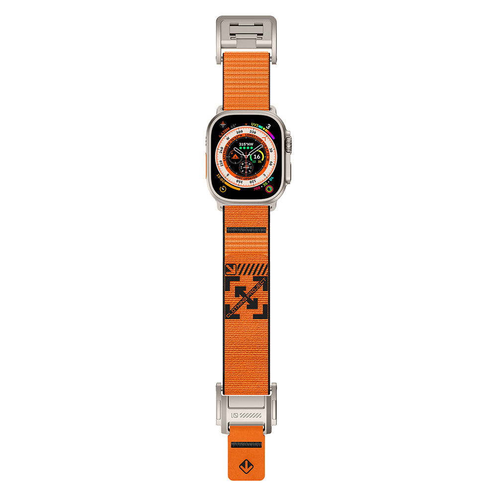 Apple Watch 44mm KRD-154 Naylon Kumaş Hasır Örgülü Kordon Gri-Turuncu
