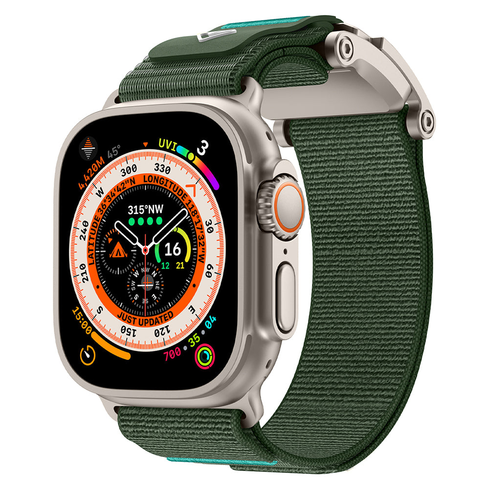 Apple Watch 44mm KRD-154 Naylon Kumaş Hasır Örgülü Kordon Gri-Yeşil