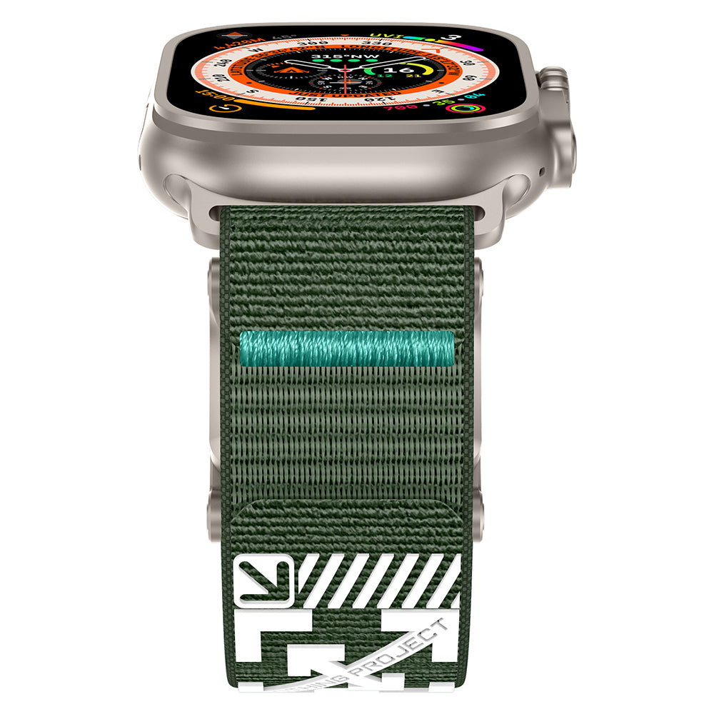 Apple Watch 44mm KRD-154 Naylon Kumaş Hasır Örgülü Kordon Gri-Yeşil
