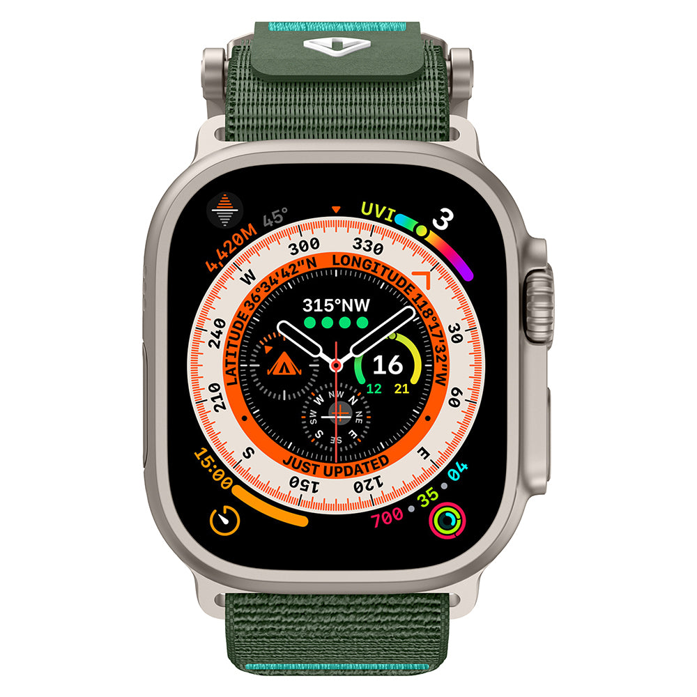 Apple Watch 44mm KRD-154 Naylon Kumaş Hasır Örgülü Kordon Gri-Yeşil