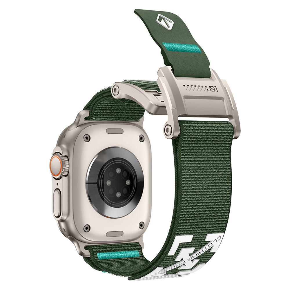 Apple Watch 44mm KRD-154 Naylon Kumaş Hasır Örgülü Kordon Gri-Yeşil