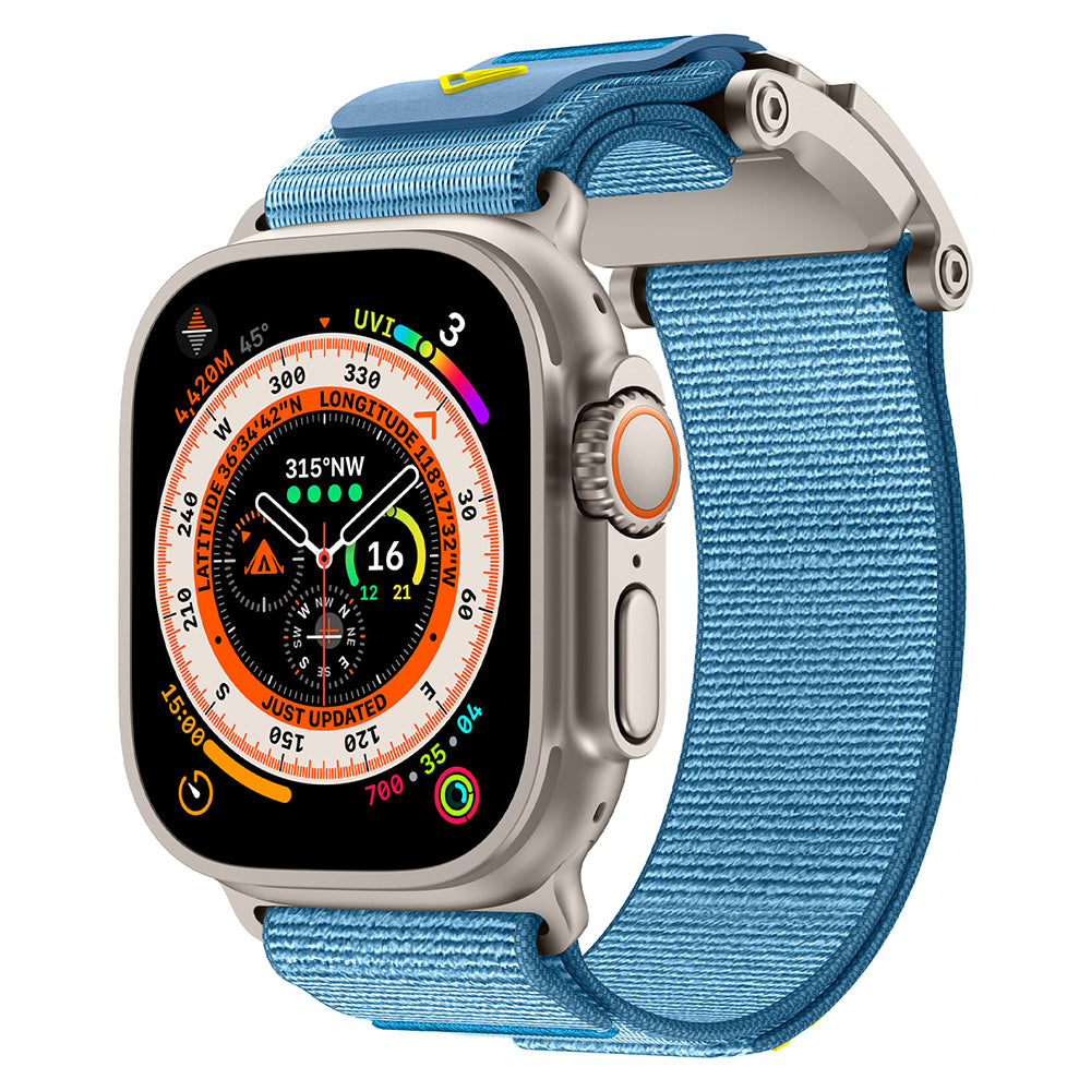 Apple Watch 44mm Zore KRD-154 Naylon Kumaş Hasır Örgülü Kordon Gri-Mavi