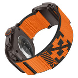 Apple Watch 44mm Zore KRD-154 Naylon Kumaş Hasır Örgülü Kordon Siyah-Turuncu
