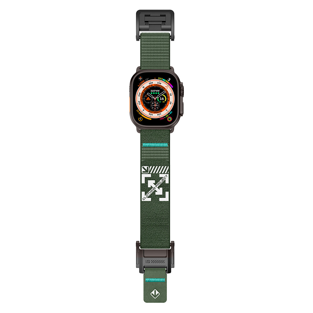 Apple Watch 44mm Zore KRD-154 Naylon Kumaş Hasır Örgülü Kordon Siyah-Yeşil
