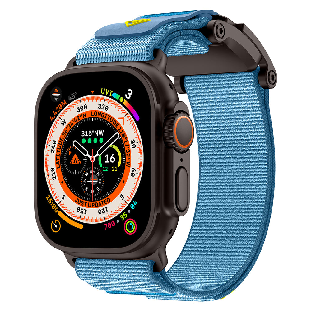 Apple Watch 44mm Zore KRD-154 Naylon Kumaş Hasır Örgülü Kordon Siyah-Mavi