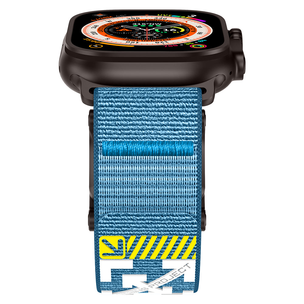 Apple Watch 44mm Zore KRD-154 Naylon Kumaş Hasır Örgülü Kordon Siyah-Mavi