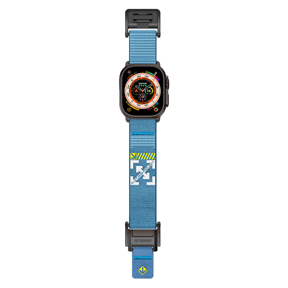 Apple Watch 44mm Zore KRD-154 Naylon Kumaş Hasır Örgülü Kordon Siyah-Mavi