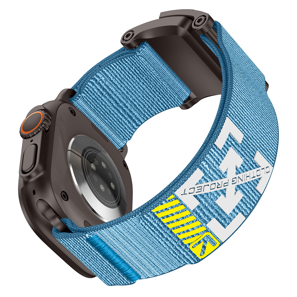 Apple Watch 44mm Zore KRD-154 Naylon Kumaş Hasır Örgülü Kordon Siyah-Mavi