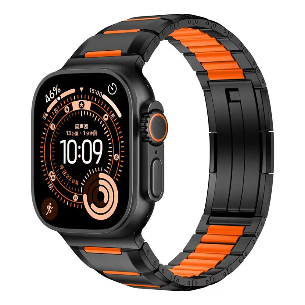 Apple Watch 44mm Zore KRD-155 Metal Silikon Kordon Siyah-Turuncu