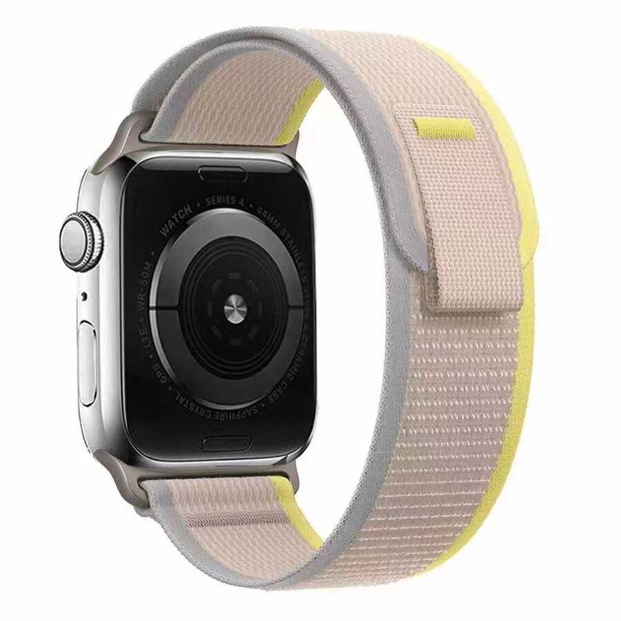 Apple Watch 44mm Zore KRD-77 Hasır Kordon Beyaz-Sarı