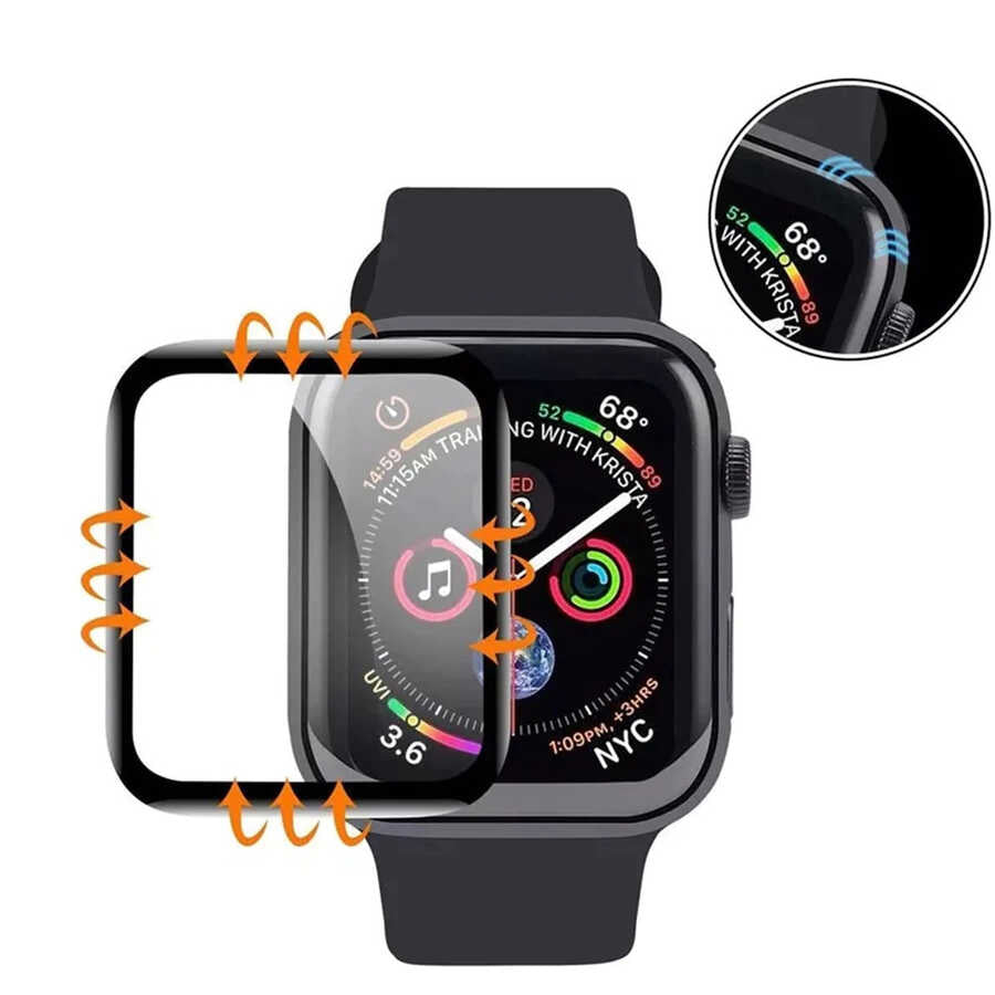Apple Watch 44mm Zore PMMA Silikon Body Saat Ekran Koruyucu Siyah