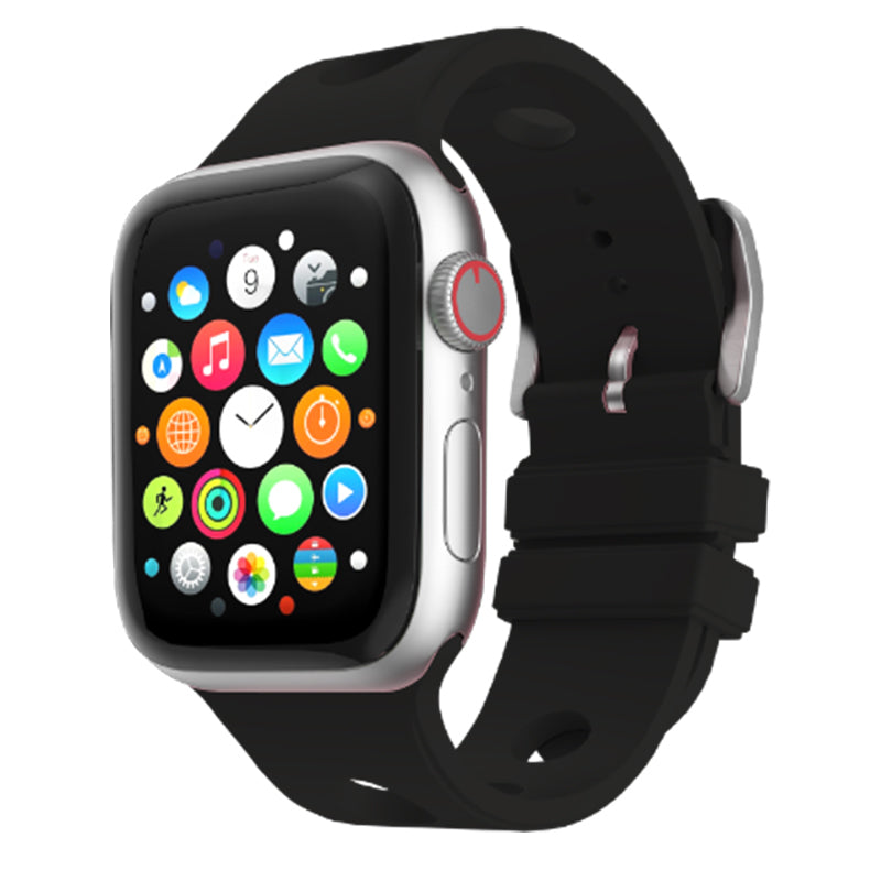 Apple Watch 7 41mm Delikli Tasarım Zore KRD-147 Silikon Kordon Siyah
